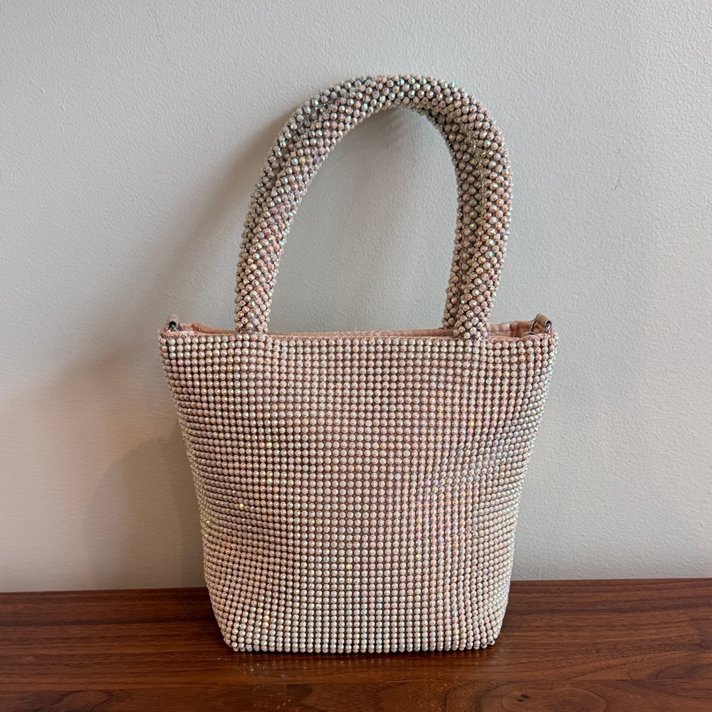 Jessica McClintock Small White Crystal-Embellished Wrist Bag